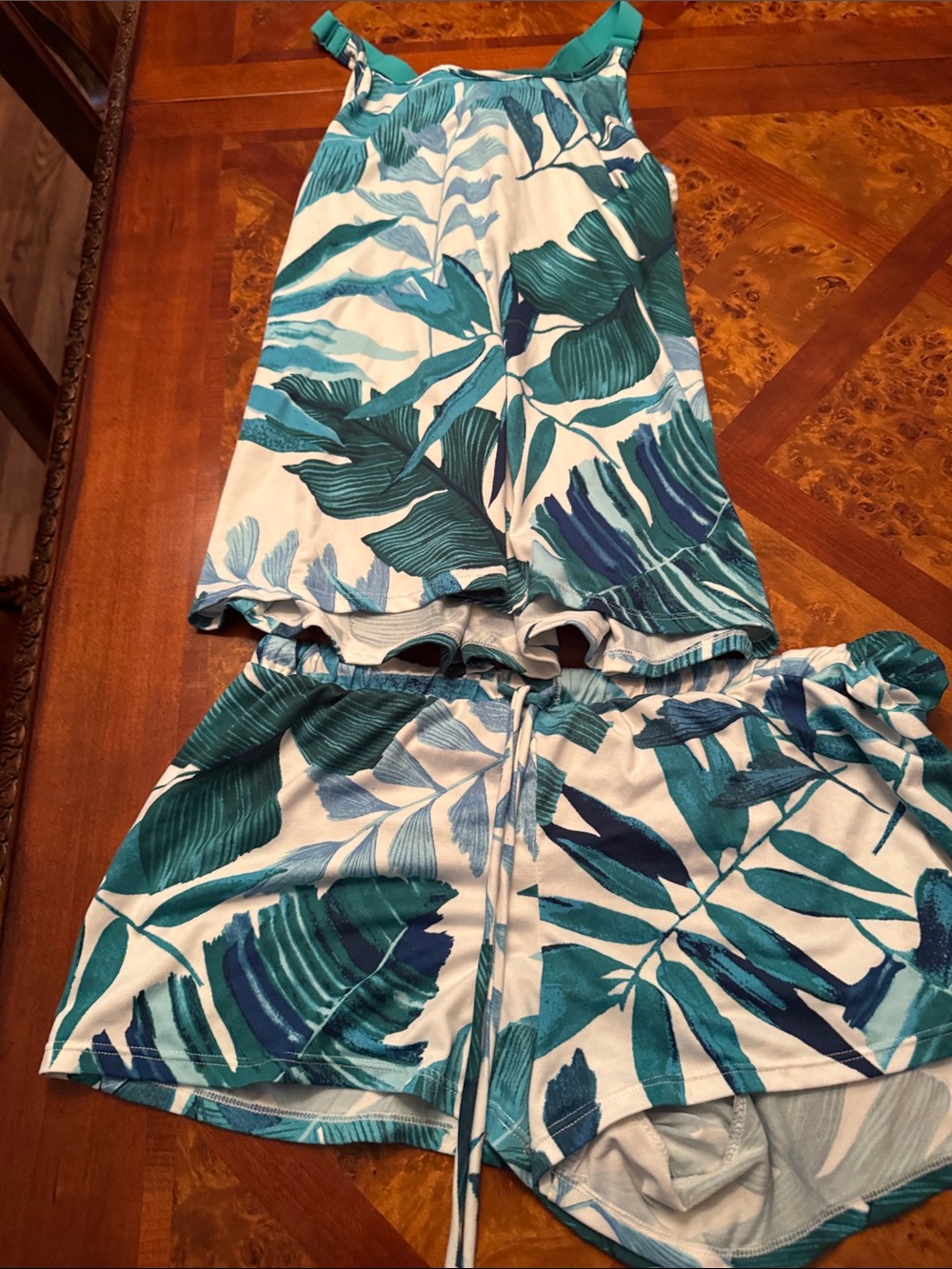 Women’s Tropical Leaf Print Skirt - Teal & White